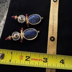 Stone and metal  Blue and Gold Oval Earrings